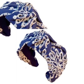 YOEMAYUNER Floral Boho Headbands Stylish Headband for Women White Hairband Wide Headband Non Slip Wide Knotted Headbands for Women Non Slip,3PCs (Blue+Lightblue+White, One size fits most)