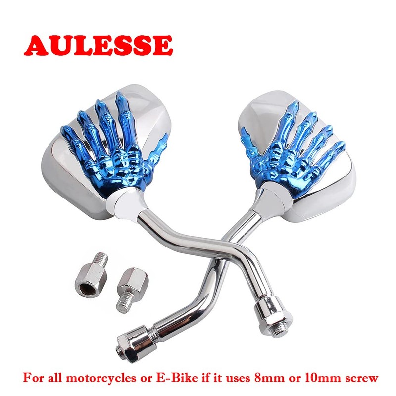 AULESSE 1 Pair Left Right Universal Motorcycle Scooter Chrome Skull