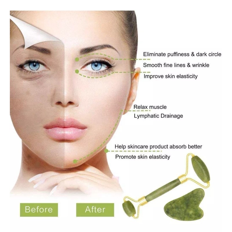 HSJ2021HSJ Jade Roller And Gua Sha Scraper Set Beauty Tool,