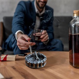 Neletao Vintage Motorcycle Chain Ashtray with Wrench & Bike Motif - Perfect for Biker Bars, Harley Shops, or Smoking Rooms - Unique Gift for Men, Mechanics, or Smokers (B)