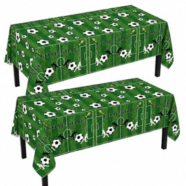 Pack of 2 Football Tablecloth, Green, 137 x 274 cm, Artificial Grass Design Party Tablecloth for World Cup 2026, Wipe-Clean Plastic Tablecloth for Football Party, Garden Party, Birthday
