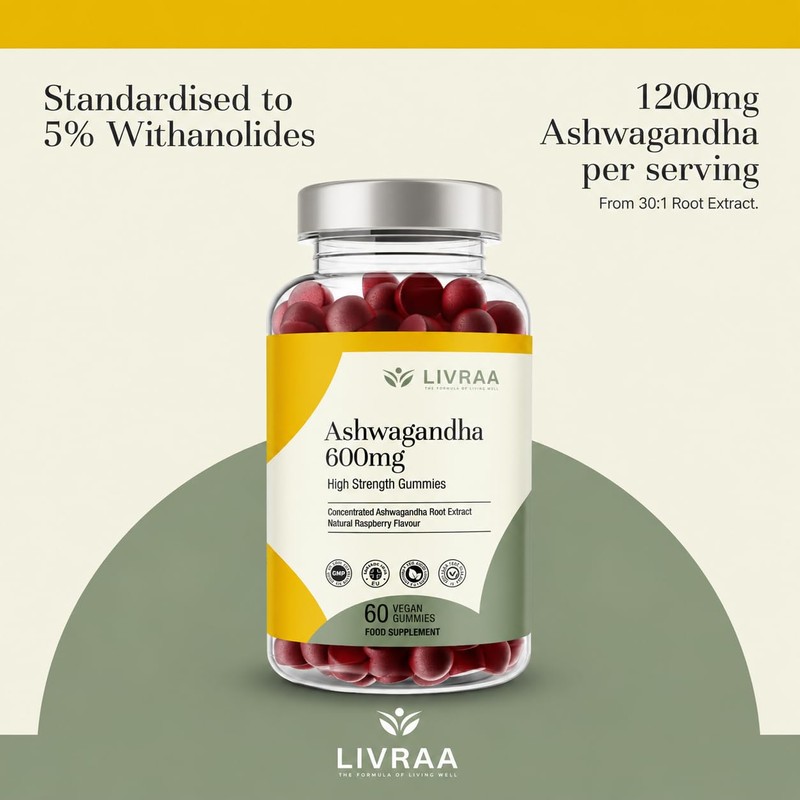 LIVRAA Ashwagandha Gummies 1200mg Per Serving | High Strength 30:1