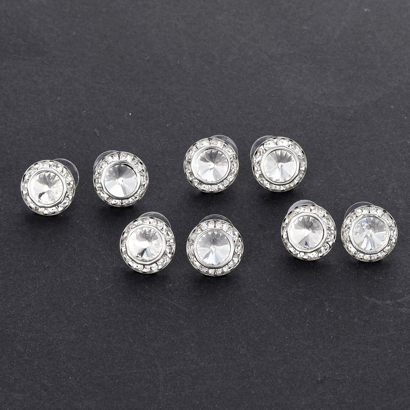 Amabro 8 Pairs Rhinestone Earrings for Women Dance Competitions 15mm
