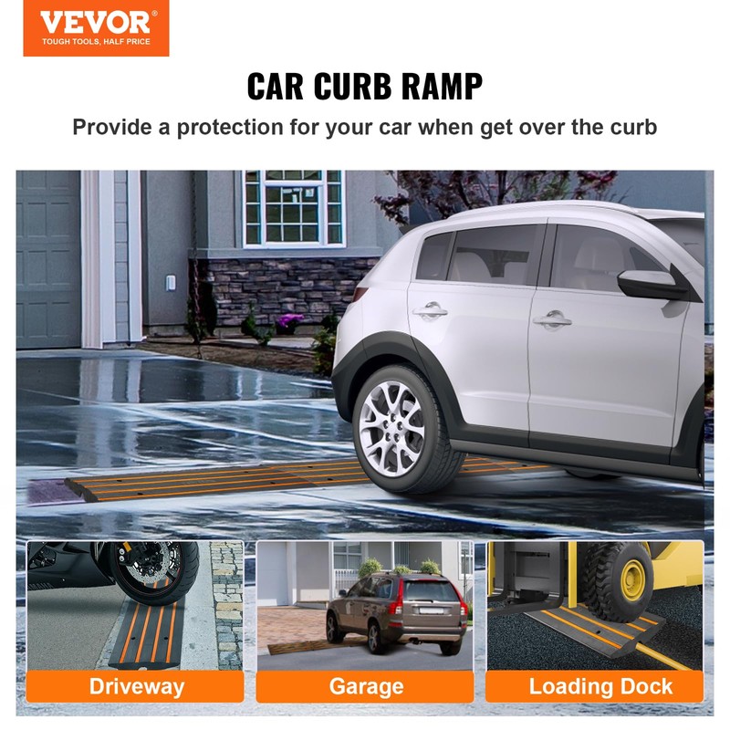 VEVOR 2 Pack Rubber Curb Ramps for Driveway, Heavy Duty