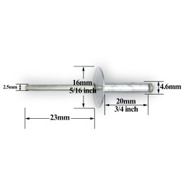 ALLOYPRO 60pcs Large Flange Blind Rivets, Aluminum,Flange Diameter 5/8" (16 mm),Pop Rivets Assortment Kit Blind Rivet,3/16" x 3/4" Inch,Grip Range(13-16mm)
