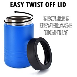 4-in-1 Stainless Steel 12 oz Double Wall Vacuum Insulated Can or Bottle Cooler Keeps Beverage Cold for Hours - Also Fits 16 oz Cans - Powder Coated Royal Blue - Clear Water Home Goods