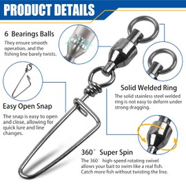 25/50pcs Shaddock Fishing Ball Bearing Swivel with Coastlock Snap, Barrel Swivel Snap Tackle for Saltwater Freshwater Fishing 26Lb - 503Lb (50pcs-#6)