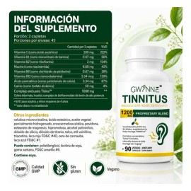 Gwynne Alivio Del Zumbido En Los Oídos 1200mg Suplemento Con Vitamina C & Complejo Bclínicamente Probado Para El Zumbido En Los Oídos & Alivio Del Síndrome De Meniere 90cápsuls