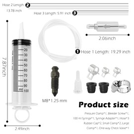 Figpade Motorcycle Brake Bleeder Kit,Practical Brake Bleeding Tool with Brakes Bleeder Hose/100ml Syringe/Brakes Bleeders One Way Valve,Essential Hydraulic Disc Clutch Bleeders Kit