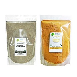Indus Organics Turmeric (Curcumin) & Black Pepper Powder, Refill, 1 Lb, Combo Pack, Premium Grade, High Purity, Freshly Packed