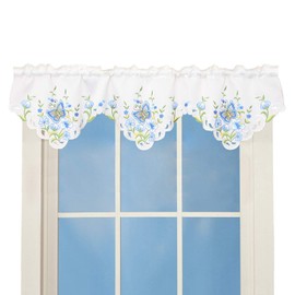 Simhomsen Embroidered Butterfly Rod Pocket Window Valance for Spring and Summer Decorations, W 58” × L 16” (Blue)