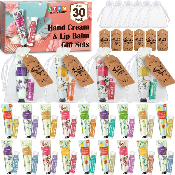 AZEN 30 Sets Bulk Gifts, Hand Cream and Lip Balm