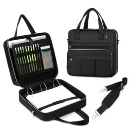 Quoyiyo Zipper Binder | 3 Inch O-Ring, 600 Sheet Capacity Trapper Keeper with Shoulder Strap & Handle, Binder Bag with Multiple Storage Pockets, Fits 13" Laptop (Black)