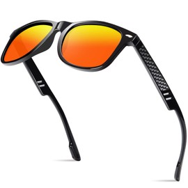 ANYLUV Sonnenbrille Herren damen Polarisiert Verspiegelt, Polarisierte Sonnenbrillen damen Herren, Vintage Sonnen Brillen, Retro Sonnenbrille Schwarz mit UV Schutz (Glänzend Schwarz/Orange)