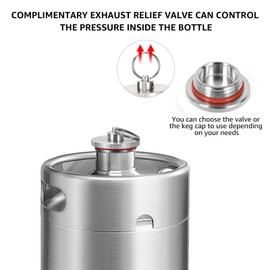 HGKEKE Mini Keg Growler 128oz Stainless Steel Mini Keg Portable Keg Homebrew Growler Pressurized Growler with Exhaust Valve Cap Mini Keg Insulator Sleeve Seal Knob Cover - Silver