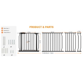 HOOOEN Extra Wide Baby Gate Extra Wide Extra Tall Dog Gates for Stairs Doorways Black Metal Tension Indoor Safety Gates with Pressure Mount 76.38-81.1 Inch