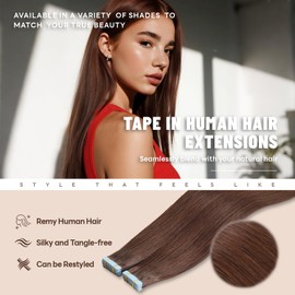 LuxeTress Tape in Hair Extensions Human Hair 18 Inch 50g 20Pcs Remy Human Hair Extensions Invisible Straight Seamless Tape in Extensions (18in, 50g, #4)