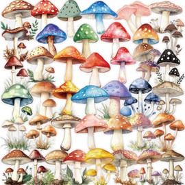 Ychsring Cartoon Mushroom Stickers - 50 Pcs Clear PET Mushroom Aesthetic Stickers for Scrapbook, Journal, Junk Journal, Collage - Waterproof Transparent for Resin, Craft & Scrapbook Supplies