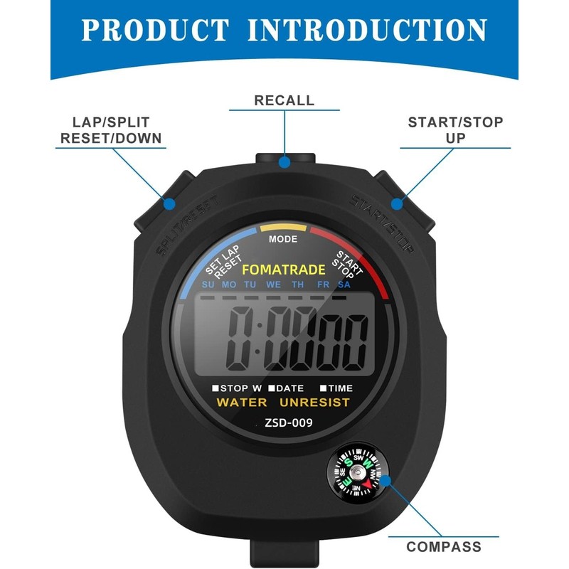 Fomatrade Digital Handheld Multi-Function Professional Electronic Chronograph Sports Stopwatch Timer