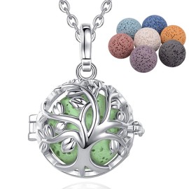 INFUSEU Aromatherapy Necklaces for Women Essential Oil Diffuser Jewelry Lava Stone Rock Tree of Life Pendant Aroma Scented Perfume Locket Gifts