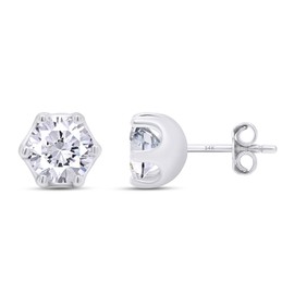 SAVEARTH DIAMONDS 14K White Gold Post 2ct 6.5mm Round Cut Lab Created Moissanite Stud Earring Sterling Silver Push Back for Women