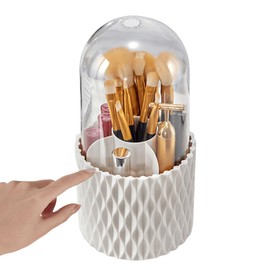 Terafeels Makeup Organizer 360° Spinning Make up Stand 5 Slot Makeup Brushes Cup and Pencil Pen Holder for Vanity Decor Bathroom Countertops Desk Storage Container Cosmetic Display Cases, 1003