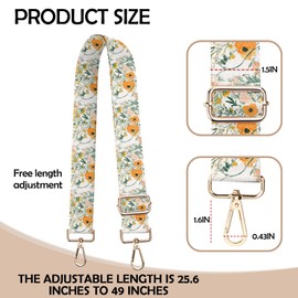 Cabreche Purse Strap Crossbody Shoulder Straps Adjustable Replacement 1.5 inch Wide for Women Girls Bag Cute Aesthetic-Orange Flower