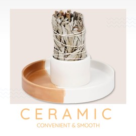 Incense Stick Holder 1.6" Hole Ceramic Bowl & Holder White & Orange
