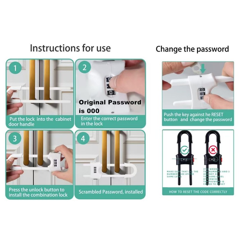 4 Pack Child Proof Sliding Cabinet Door Code Locks Baby