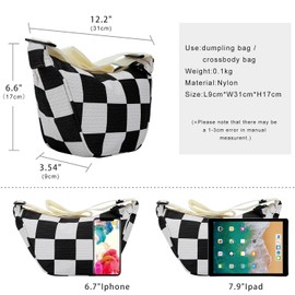 DOB SECHS Small Crossbody Bag Dumpling Bag Women Shoulder Bag Cute Checkered Bag Half Moon Bag Crescent Bag Lightweight Handbag Black