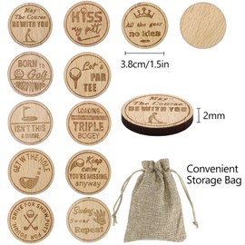 OUZHOU Golf Ball Markers, 12 Pieces Wooden Engraved Golf Markers for the Putting Green Wood Golf Tags Novelty Golf Gift for a Bad Putter Joke Golf Accessories for Men on Father's Day Christmas