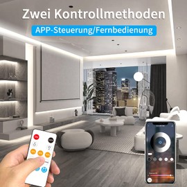 Yeewhale Cob LED Strip 10 m, App Control, with Remote Control, DC24 V 6000 K White LED Strip, Flexible Dimmable Cob LED Strip, Applicable to Bedroom, Room, DIY Decoration