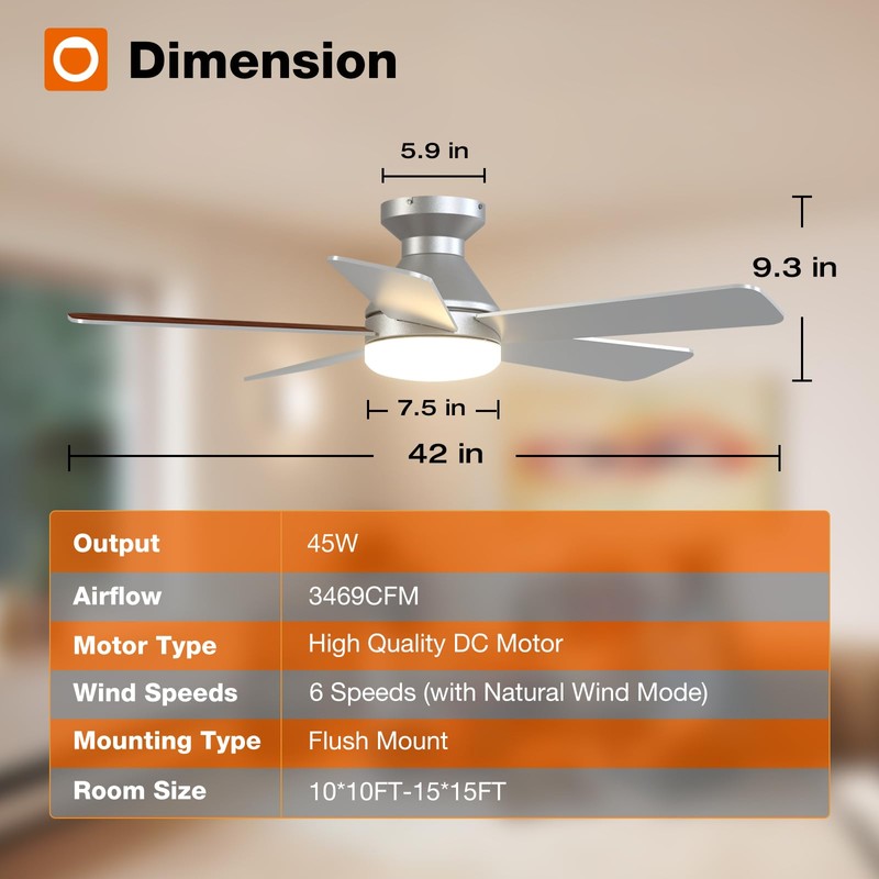 addlon Ceiling Fans with Lights, 42 Inch Low Profile Ceiling
