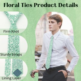 Generic Floral Ties for Men 2.56'' Men's Skinny Tie Mens Cotton Necktie for Groom Groomsmen Shirt Tuxedo Wedding Party Dances Business (Floral 08)