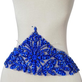 Handmade Rhinestone Applique Bridal Accessories Glass Stones Crystal Belt Wedding Dress Sash DIY Waist Accessory (Blue)