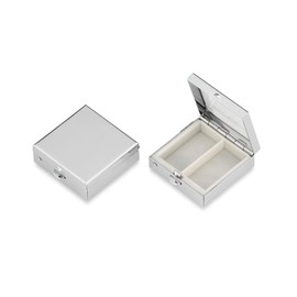 Pill Box 2 Compartments Smooth Polished Square Silver Plated 4.0 x 4.0 x 1.5 cm