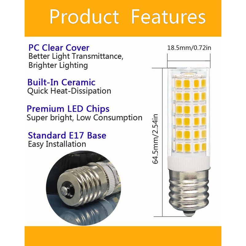 KEI D28a LED Refrigerator Light Bulbs - 2 Pack, 3.8W, E17 Base, Replacement For Frigidaire, Kenmore, Electrolux