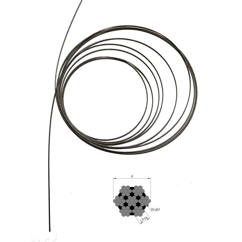 5 m wire rope, 1.5 mm, railing rope, stainless steel,
