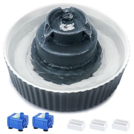 Lawfery Ceramic Cat Water Fountain, 2.1L/71oz Cat Fountain with 3 Carbon Filters and 2 Quiet Pumps, Cupcake Pet Water Dispenser for Cats and Dogs (Grey)