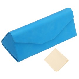 PATIKIL Foldable Glasses Case, Triangle Magnetic Sunglasses Organizer Case PU Leather Hard Eyeglass Case with Eyeglass Cloth for Women Man Glasses, Blue