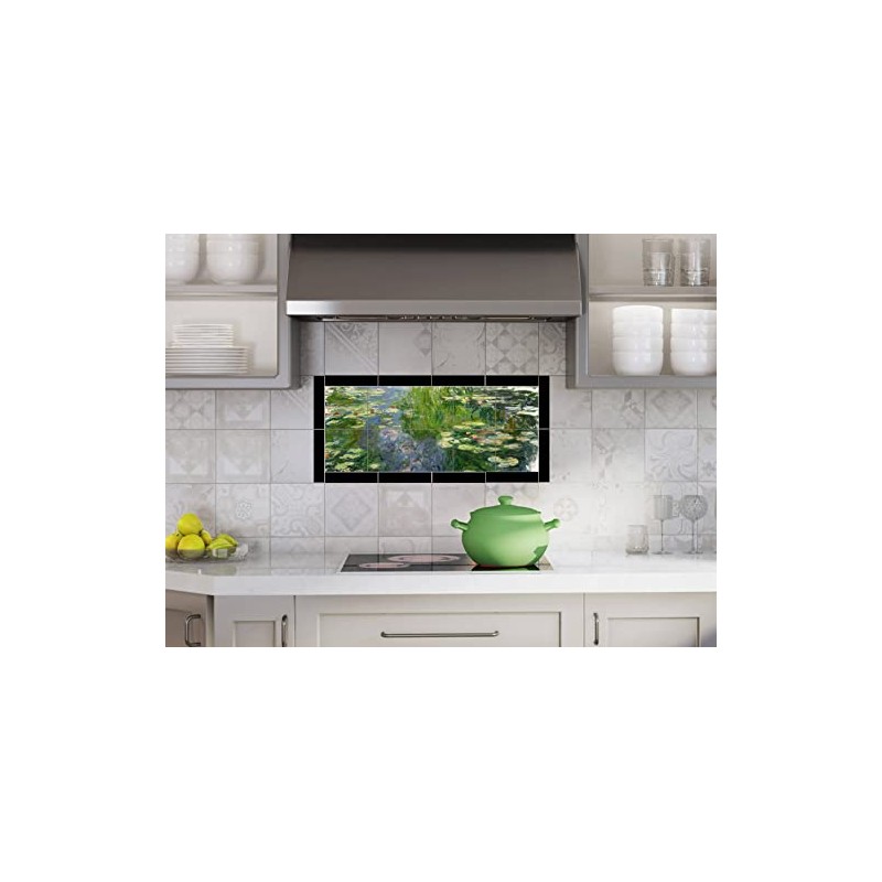 Carpe Diem Designs Ceramic Tile Mosaic Mural, Monet Waterlilies, Kitchen