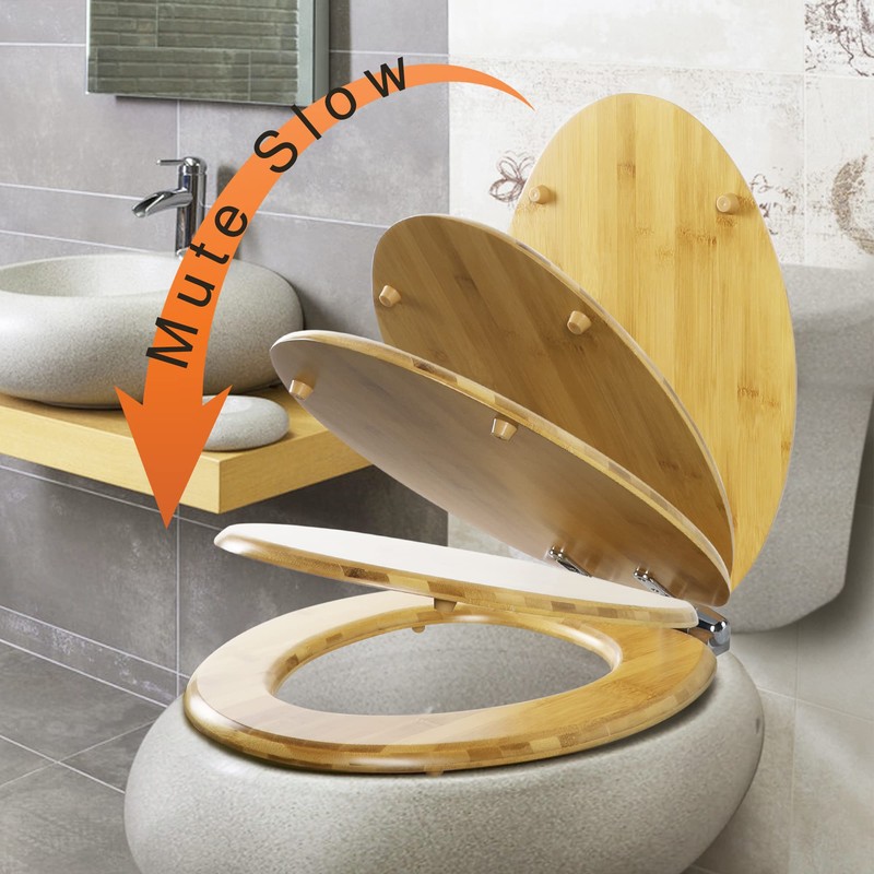 Elongated Bamboo Toilet Seat with Lid Quick Release Slow Close