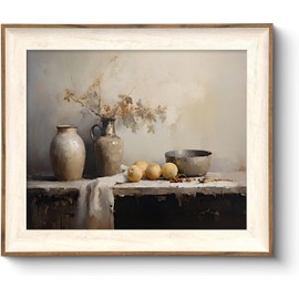 ASTRDECOR Framed Kitchen Wall Art Prints, Rustic Kitchen Farmhouse Wall Decor Living Room, Vintage Jars Still Life Oil Painting Dining Room Wall Decor, Fruits Botanical Canvas Wall Art-10''x 12''