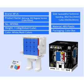 FunnyGoo MoYu Cube Robot MF8966 Cubing Classroom MFJS Meilong 4 4x4 Magic Puzzles Cube Stickerless with White Robot Shape Display Stand
