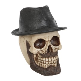 Something Different Wholesale Gothic Trilby Hat Skull: Handpainted Resin Figurine - Intricate Sculpture with Beard & Moustache for Collectors, Unique Gift - Realistic Gothic Home Decor