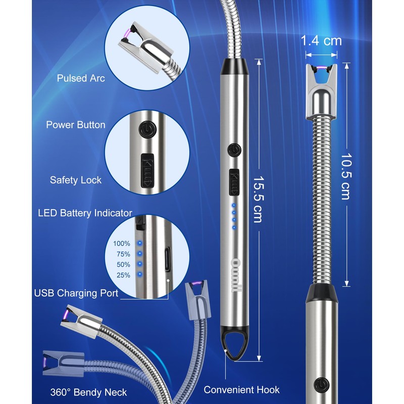 Ounil Electric Lighter Candle lighters USB Rechargeable Type-C Windproof Flameless