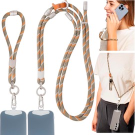 Pulpo 2 in 1 Anti Theft Phone Lanyard and Wrist Strap for iPhone and Android, Adjustable Cell Phone Leash and Universal Tether, Hands Free Strap for Travel Running and Everyday Use, Green & Orange