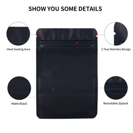 XFXIA 100 Pack Mylar Bags Smell Proof Bags, Foil Ziplock Baggies,Resealable Stand Up Packaging Pouch Bags for Food Storage,Candy,Cookie,Bath Salts (9cm * 13cm, Black)