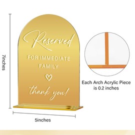 Acrylic Wedding Sign, Bridal Shower Decorations, Reserved for Immediate Family Sign for Ceremony, Modern Font Table Signs, Gold Mirror Arched Acrylic Tabletop Signs for Wedding Reception