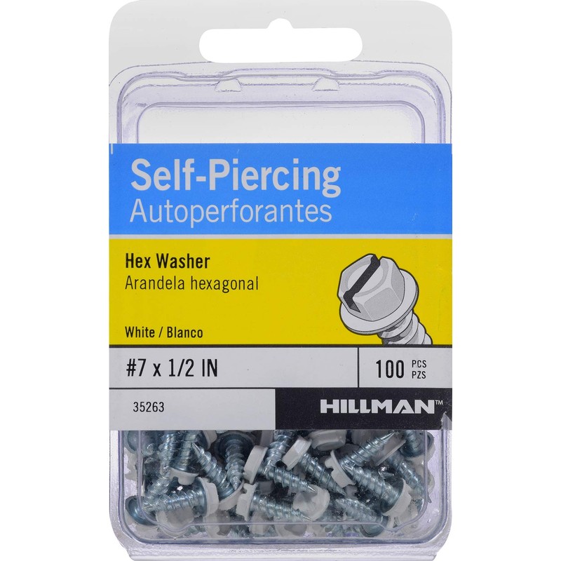 HILLMAN 35263 White Painted Hex Washer-Head Self-Piercing Screws (#7 x